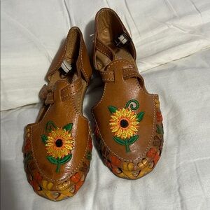 Sunflower Embroidered Kids Brown Sandals